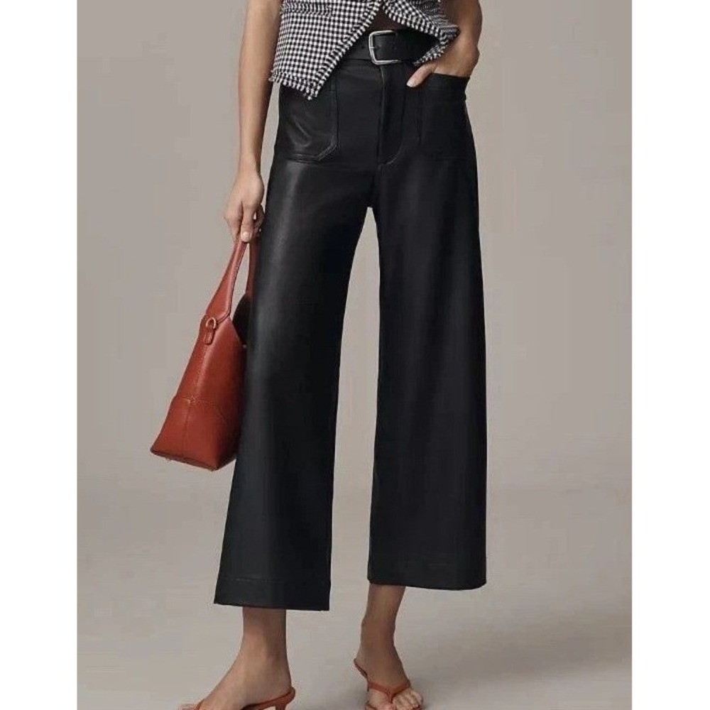 Maeve The Colette Pants Size 26 Black Vegan Faux Leather Wide Leg Cropped Party